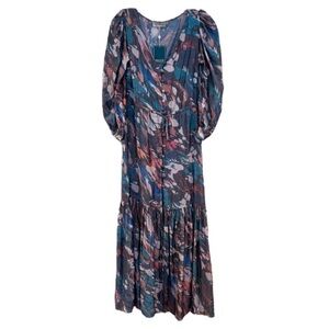 Boamar Reverie Button Down Tie Waist Printed Maxi Dress in Coffee Snake S NWT